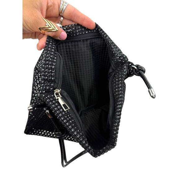 Vintage black mesh sequins disco bag with adjustable leather strap - Picture 5 of 6